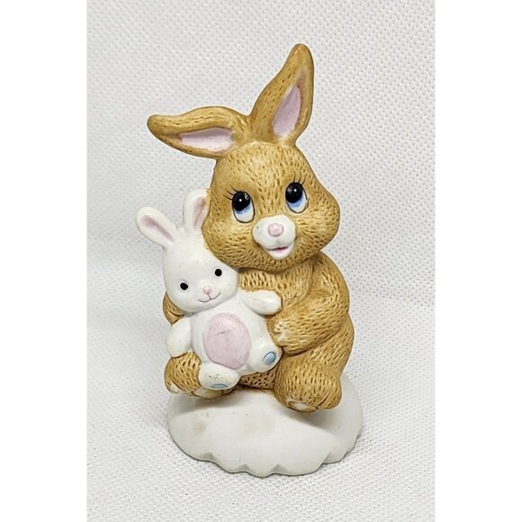 Porcelain Bunny with Teddy โ Easter Shelf Sitter Collectible Figurine - Picture 1 of 8